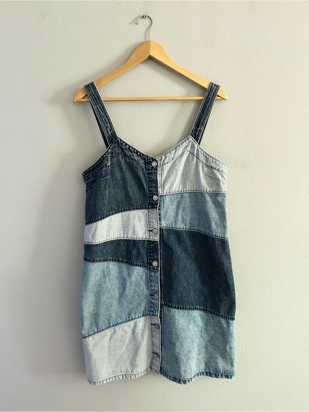 GAP Strappy Patchwork Denim Mini Dress in Mixed Blue Washes